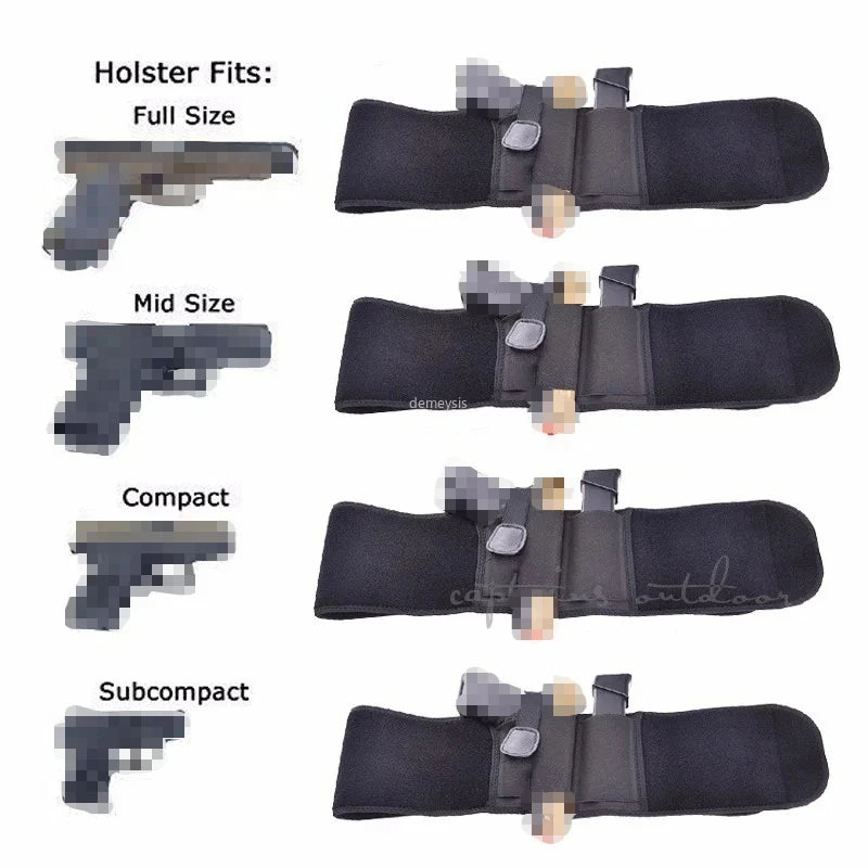 Left / Right Hand Concealed Carry Belly Band Gun Holster for G19, 17, 42, 43, P238, Ruger LCP