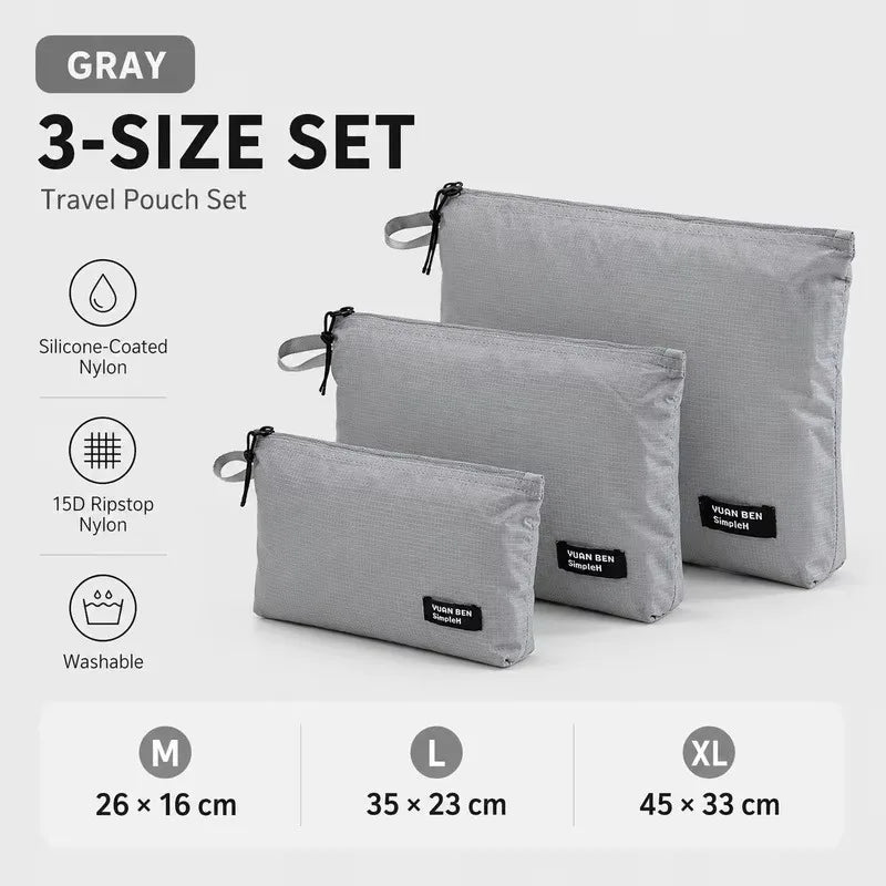 3PCS Ultralight Waterproof Travel Pouch Set 15D Silicone Coated Nylon Organizer Bags for Camping Hiking Backpack Packing