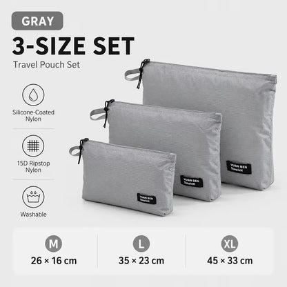 3PCS Ultralight Waterproof Travel Pouch Set 15D Silicone Coated Nylon Organizer Bags for Camping Hiking Backpack Packing