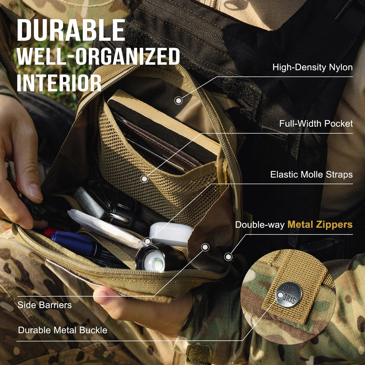 OneTigris MOLLE Pouch, Tactical Admin Pouch Belt EDC Tool Organizer Zippered Utility Waist Pack 7.5"x5"x2"