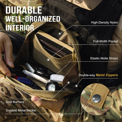 OneTigris MOLLE Pouch, Tactical Admin Pouch Belt EDC Tool Organizer Zippered Utility Waist Pack 7.5"x5"x2"