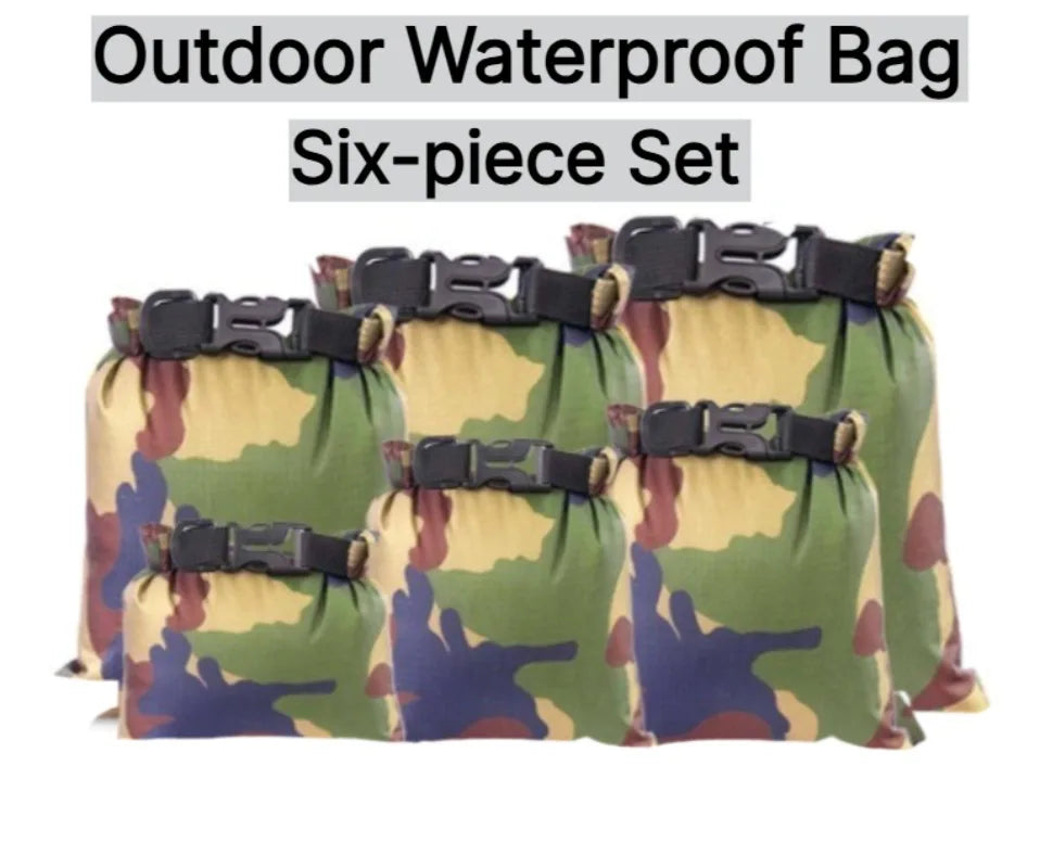 6Pcs Camouflage Waterproof Dry Bag Set Roll Top Storage Sack IPX3 Water Resistant Camping Hiking Outdoor Travel Gear Organizer