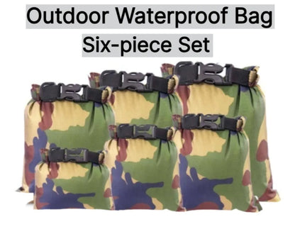 6Pcs Camouflage Waterproof Dry Bag Set Roll Top Storage Sack IPX3 Water Resistant Camping Hiking Outdoor Travel Gear Organizer