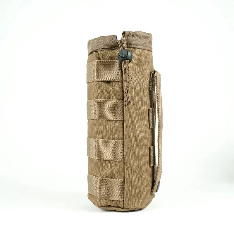 600D Tactical Small Water Bottle Bag Khaki Outdoor Hunting Bags with Multi-Function Adjustable Drawstring Molle External System