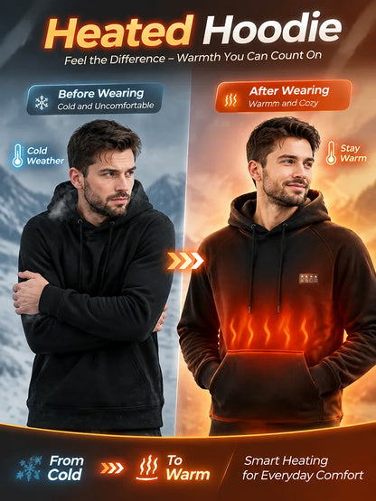 Heated Jacket Men Hoodie with 36 Heating Zones and 3 Customizable Temperature Levels, Ideal for Winter Fishing, Up to 50 Celsius