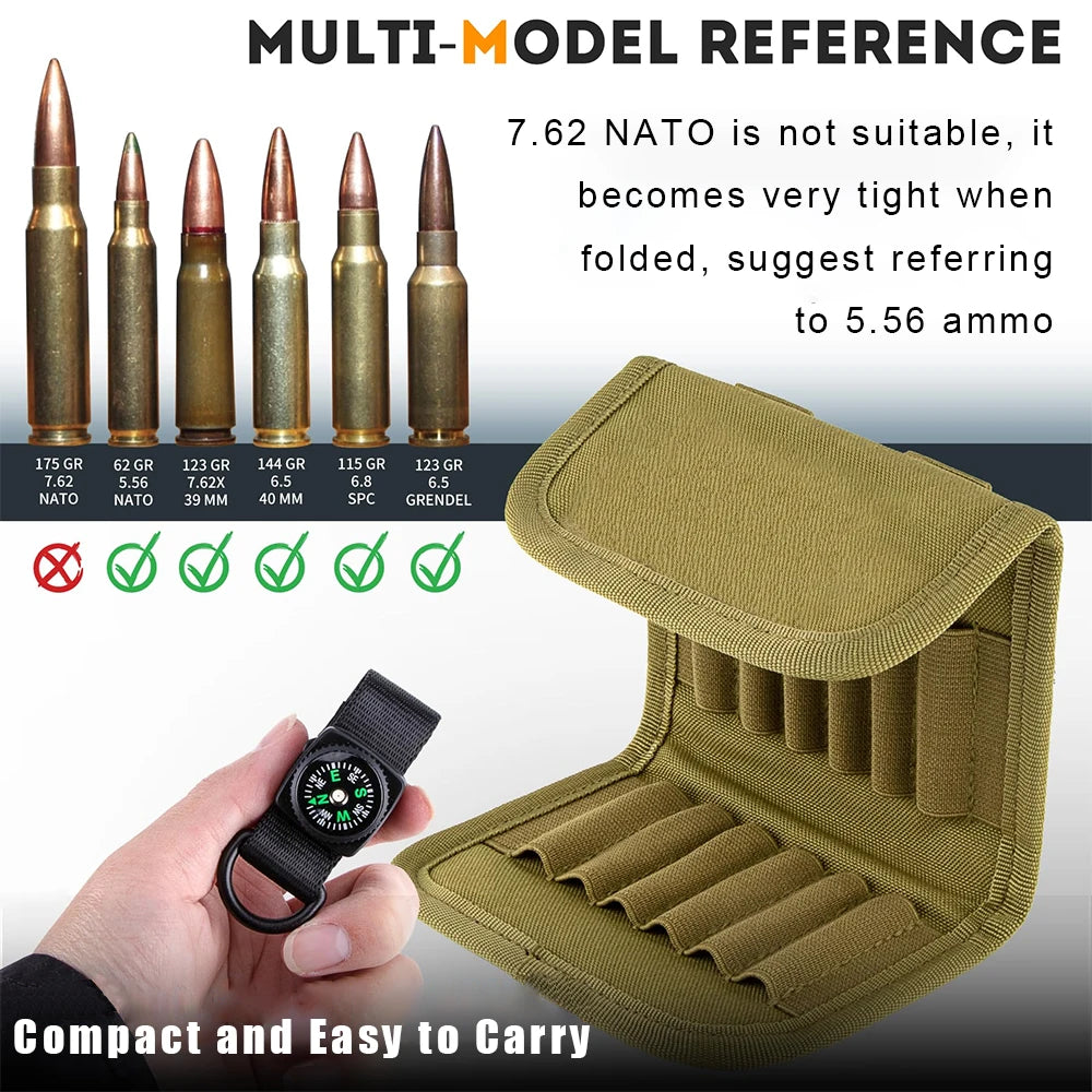 12/14 Rounds Tactical Rifle Ammo Pouch Buttstock Shell Holder Cartridge Carrier Utility Bullet Bandolier Carrier for .223/.30Cal