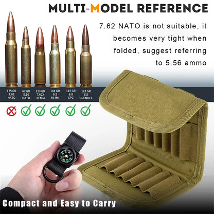 12/14 Rounds Tactical Rifle Ammo Pouch Buttstock Shell Holder Cartridge Carrier Utility Bullet Bandolier Carrier for .223/.30Cal
