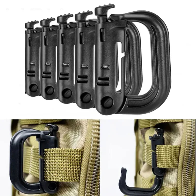 5Pcs Plastic D-Ring Tactical Carabiner Grimlock Lock Hard Hook Buckle Clip For Molle Webbing Accessories Backpack/Pouch/Bag/Belt