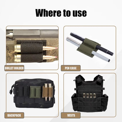 5PC 2-Round Bullet Holder - Adhesive Cartridge Carrier | VELCRO Hook/Loop Utility Gear (2 Hole)
