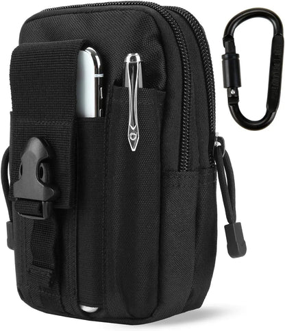 Tactical EDC Pouch Molle Waist Bag With Carabiner Heavy Duty Utility Belt Phone Holster Fits Large Smartphones & Tools
