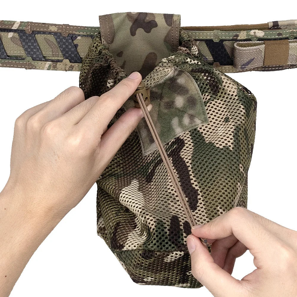 Tactical Roll-Up Mesh Dump Pouch Drawstring Foldable Net Bag Molle Tools Utility Pocket Hunting Airsoft Belt Accessories 500D