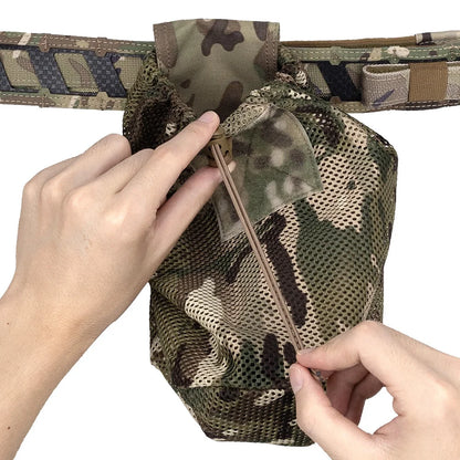 Tactical Roll-Up Mesh Dump Pouch Drawstring Foldable Net Bag Molle Tools Utility Pocket Hunting Airsoft Belt Accessories 500D