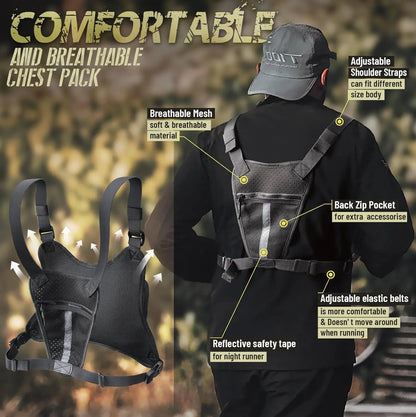 Molle Chest Rig Bag with Gun Holster Pistol EDC Chest Pack Concealed Carry Tactical Chest Holster for Running Hunting Vest Bag