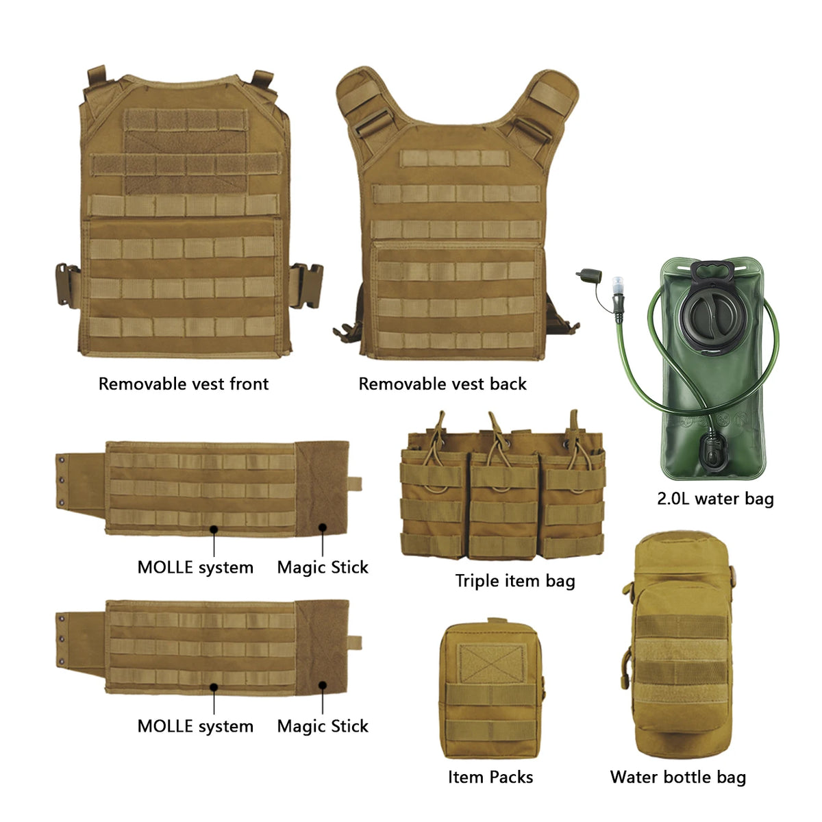 2L soft water bag with long drinking straw and hunting vest Molle modular adjustable shoulder strap, highly expandable