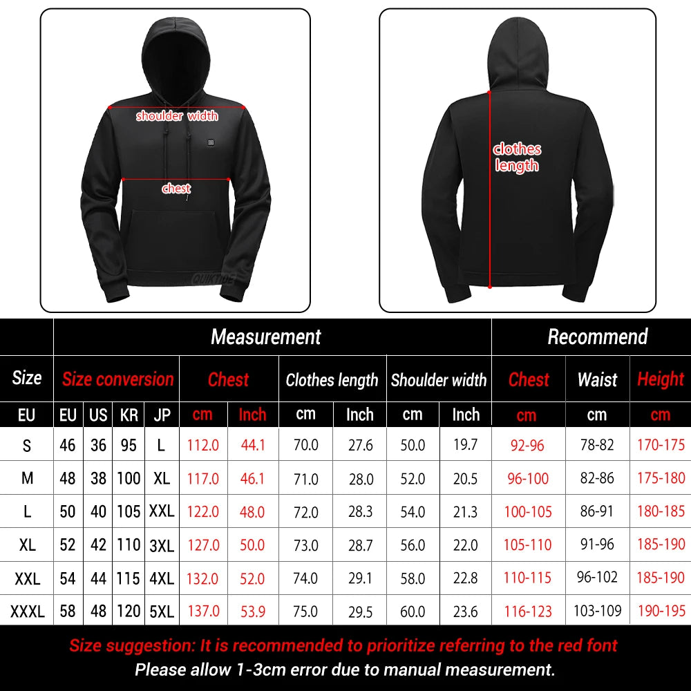 Heated Jacket Men Hoodie with 36 Heating Zones and 3 Customizable Temperature Levels, Ideal for Winter Fishing, Up to 50 Celsius