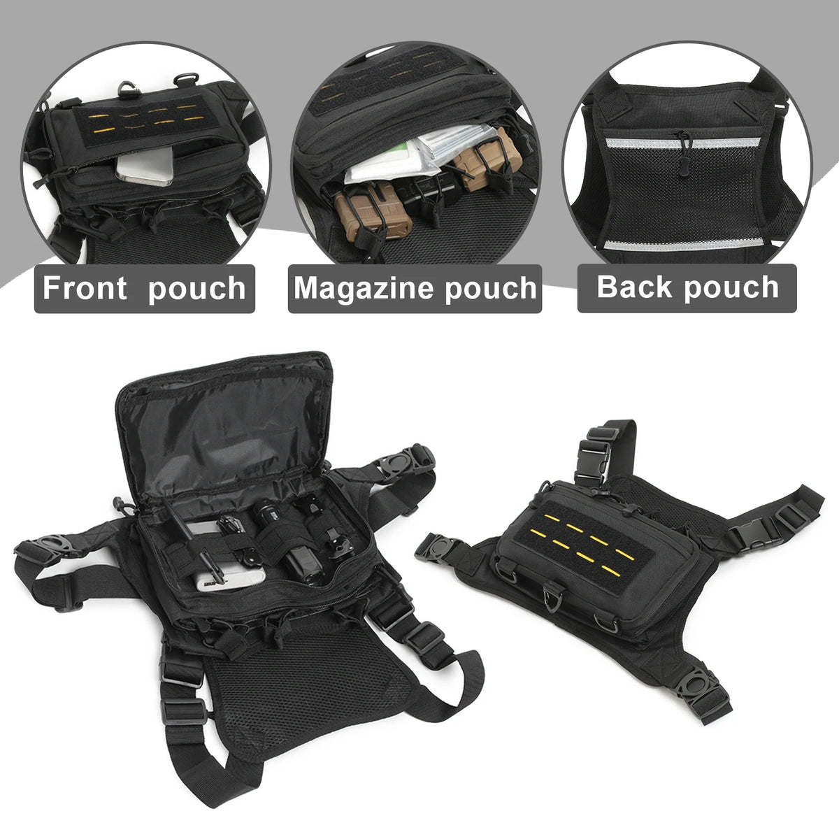 Tactical Vest Chest Bag Triple Magazine Pouch Molle Anti Theft EDC Chest Rig Bag Hunting Camping Hiking Cycling Run Men Women