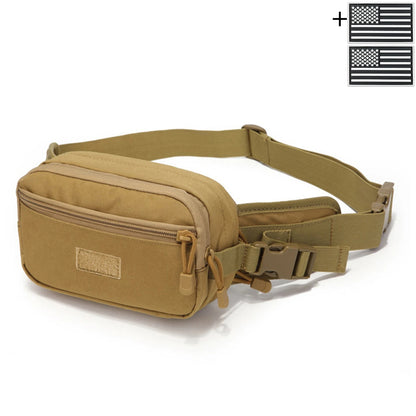 Outdoor concealed equipment bag with adjustable waist belt length, made of thick and durable hunting waist bag fabric