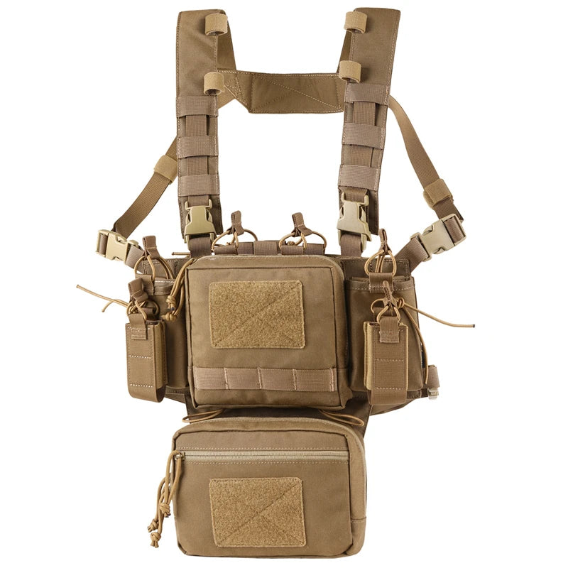 Lightweight Tactical Chest Rig Hunting Combat Vest Bag 500D Nylon Camouflage Quick Release With Two 9mmpistol mag Pouches