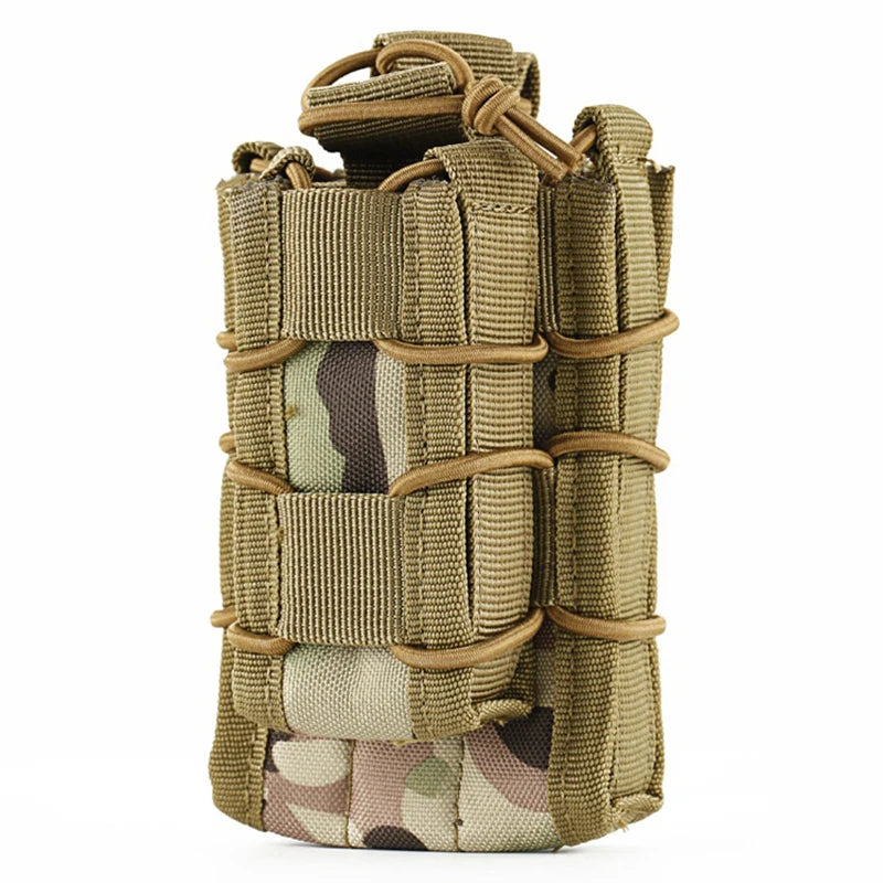 Tactical 2-in-1 Double Mag Pouch Rifle and Pistol Magazine Holder with Elastic Retention and MOLLE Webbing For Hunting
