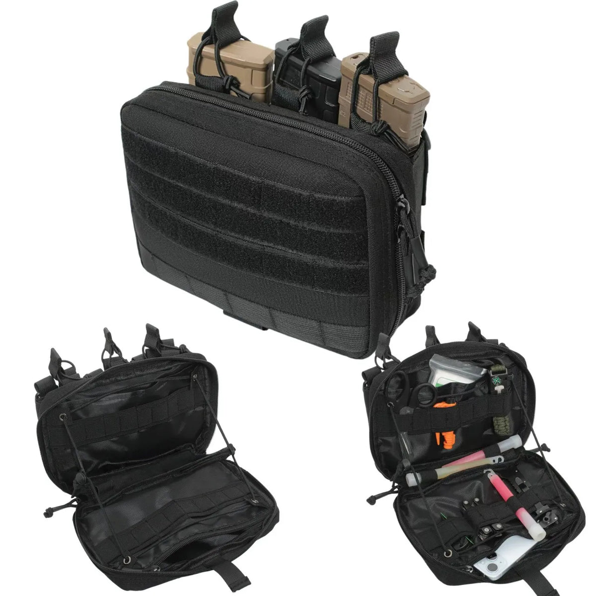 Tactical Mag Admin Pouch, Molle Utility Tool Pouch Medical EMT Organizer with Triple Stacker Magazine Holder for M4 M16