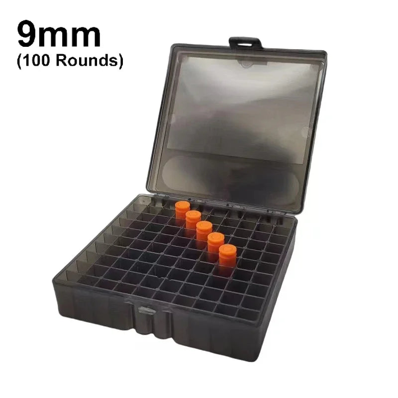 50/100-Round 9mm Pistol Ammo Storage Box 50/100-Grid PP Lockable Case for Shooting Hunting Outdoor Accessories Gift