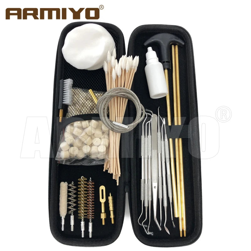 Armiyo Tactical .22/.30/.38 Caliber 12GA Hose Pipeline Dirt Carbon Deposit Cleaning Brush Patch Wool Pad Kit 720mm Rod Hunting