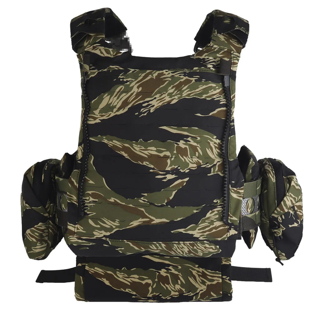 Ferro Style V5 FCPC Plate Carrier Tiger Stripes/Woodland Camouflage Set With IFAK Roll 1 Trauma Pouch,Side Bag,Triple Mag Pouch