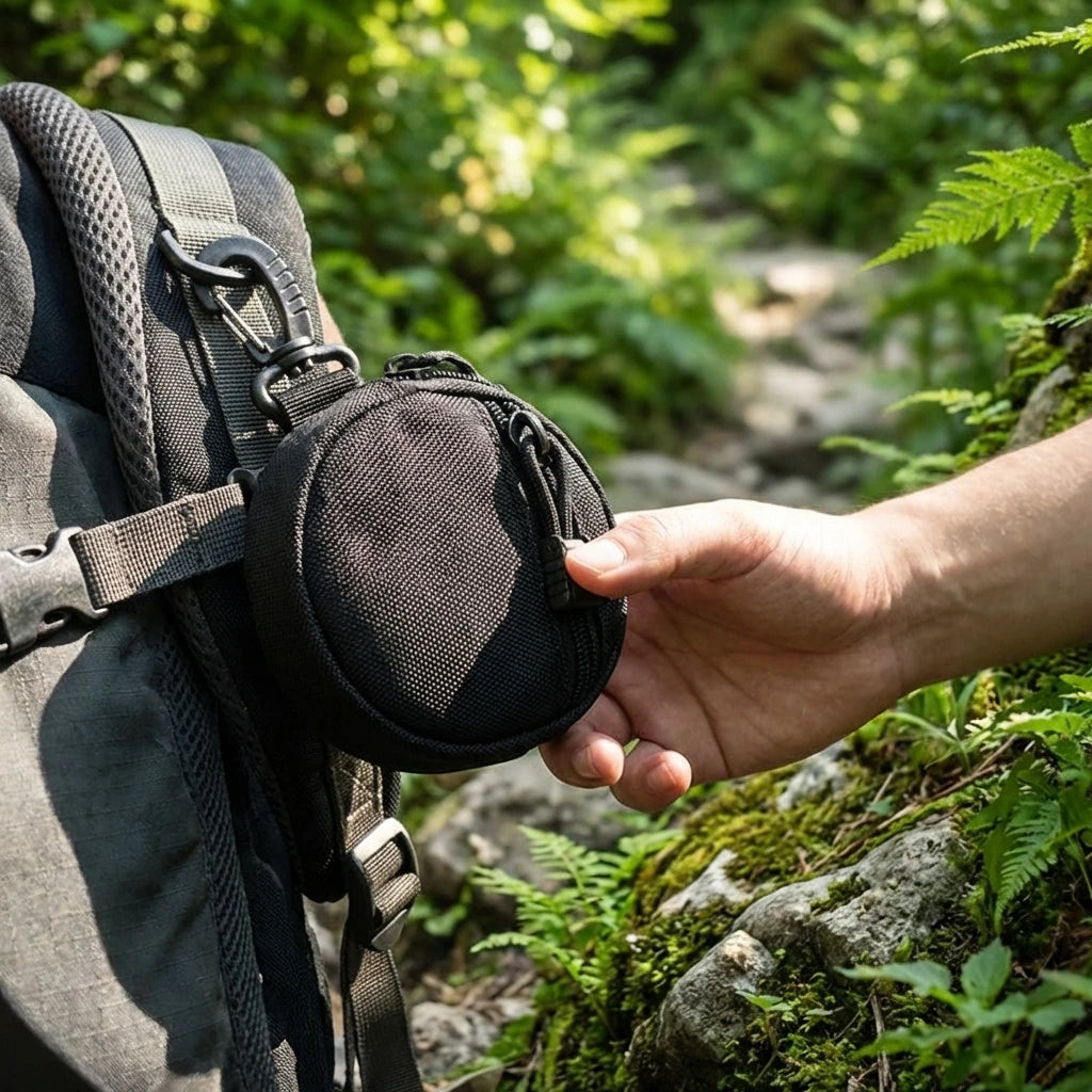 1000D Tactical Mini Round MOLLE EDC Pouch Zipper Utility Bag with Carabiner Clip for Earbuds Keys Coins and Outdoor Use