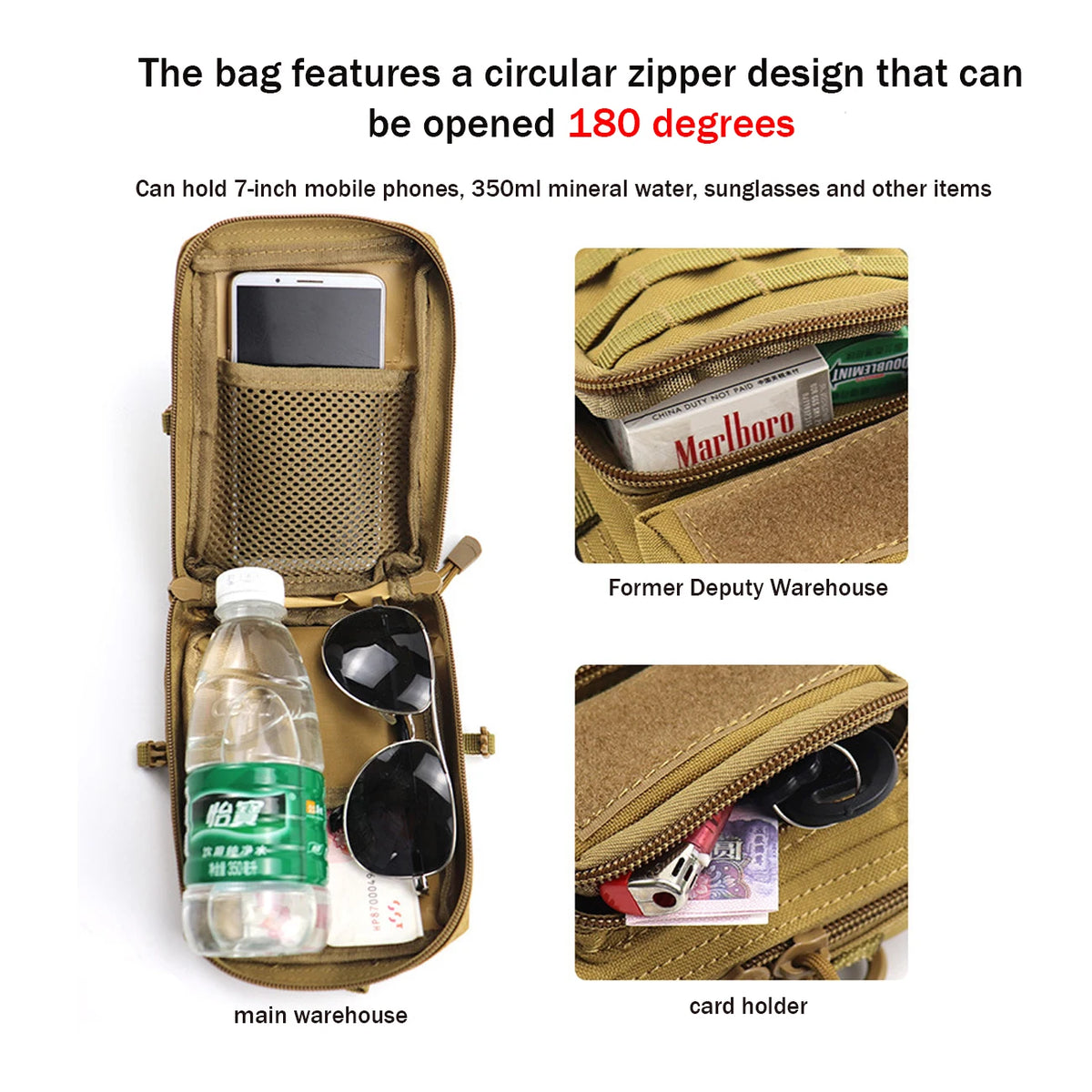 2L multi layered mobile phone bag waist hanging bag, with multiple ways of wearing, suitable for outdoor hiking trips