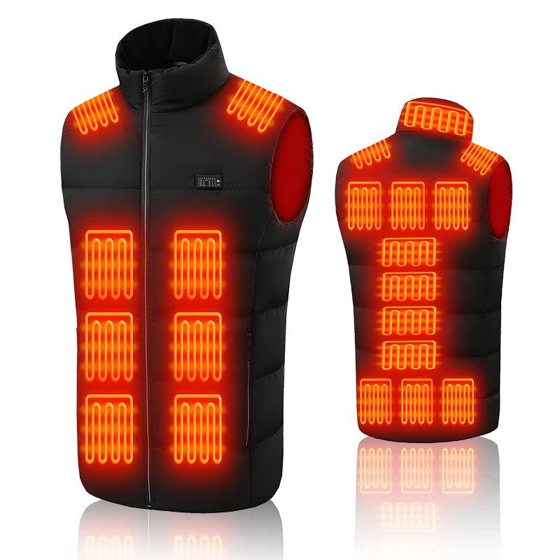 Heated Vest 21 Heating Areas Carbon Fiber Fast Heating 3 Levels Temperature Control Windproof Outdoor Riding Skiing Winter Coat