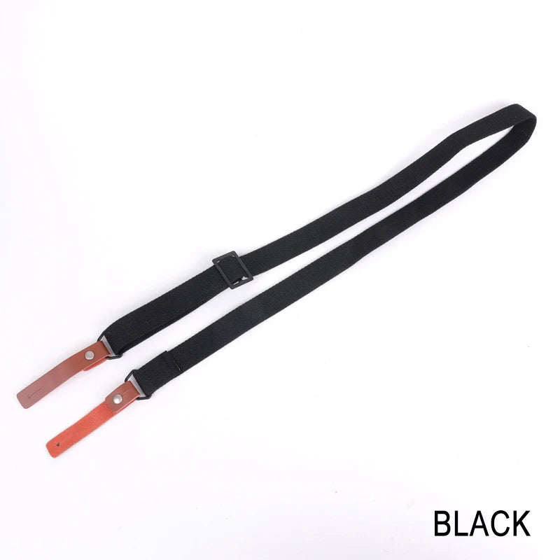 Retro AK Tactical Rifle Sling Adjustable Cotton Canvas Gun Strap with Genuine Leather Ends for Hunting Shooting