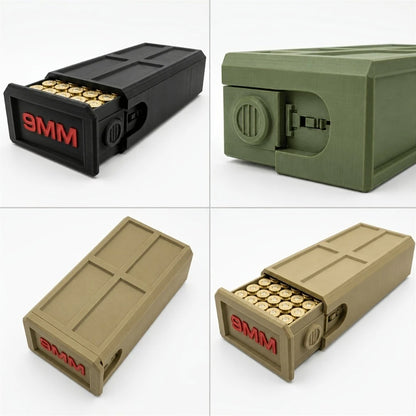 3D Printed  9MM  Ammunition Organizer Box 50 Round High Capacity Drawer Design Tactical Style Desktop Bullet Organizer