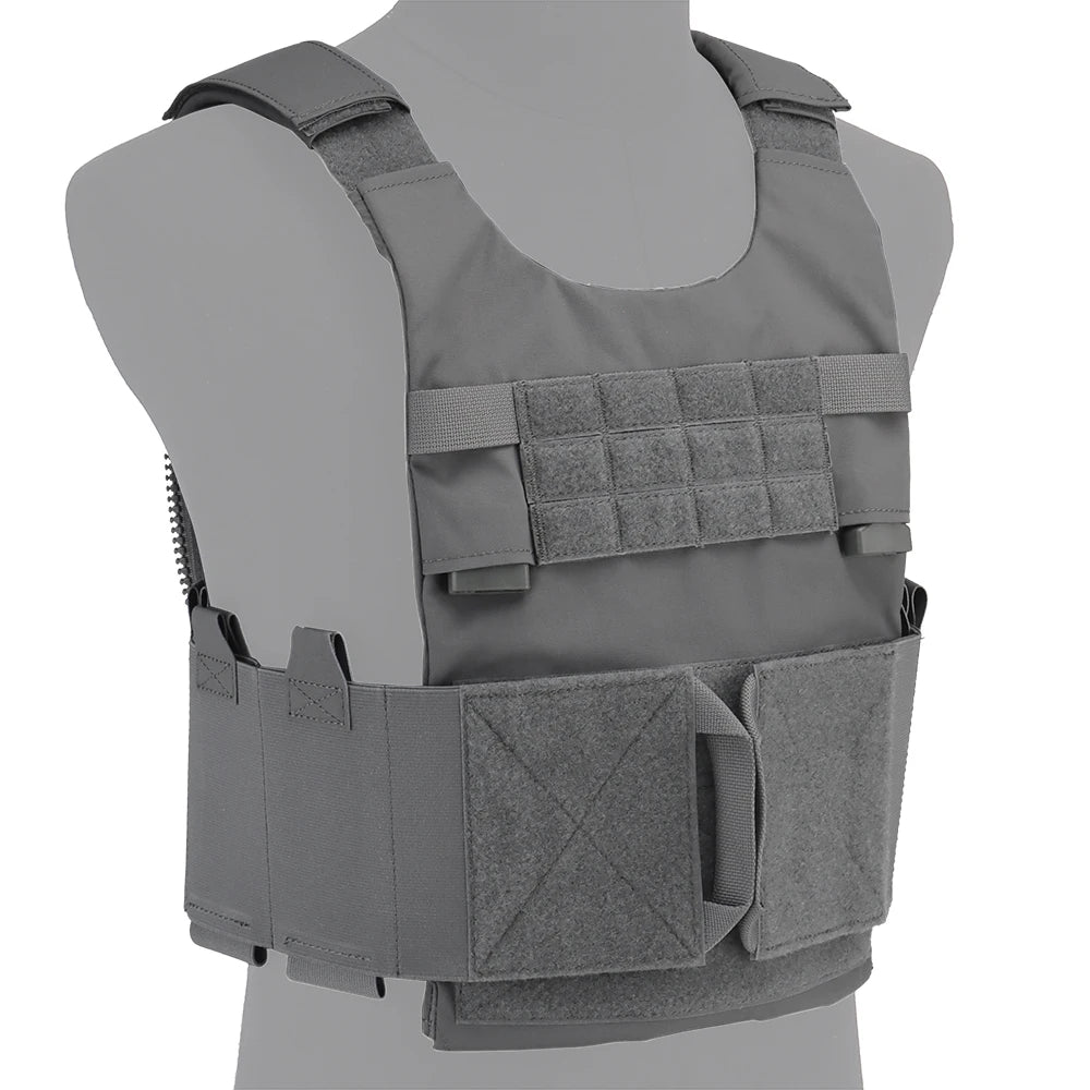 Wosport LV-119 Tactical Vest Cordura Plate Carrier 6 Quick Access Pouches 2.5 Inch Buckle Rear Zipper for Airsoft Outdoor Games