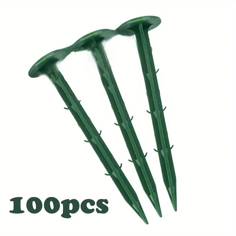 green,100pcs Turf Nails Lawn Mulch Fixing Nails, Plastic Gardening Nails, Anti-Grass Cloth Nails
