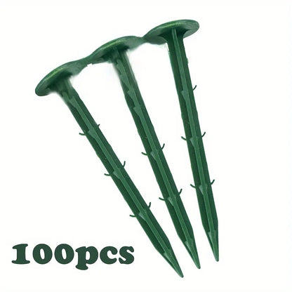 green,100pcs Turf Nails Lawn Mulch Fixing Nails, Plastic Gardening Nails, Anti-Grass Cloth Nails