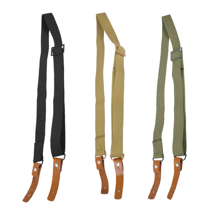 Tactical Rifle Sling Canvas Leather AK47 AK74 Sling Adjustable Gun Strap with Leather Ends for Hunting Shooting