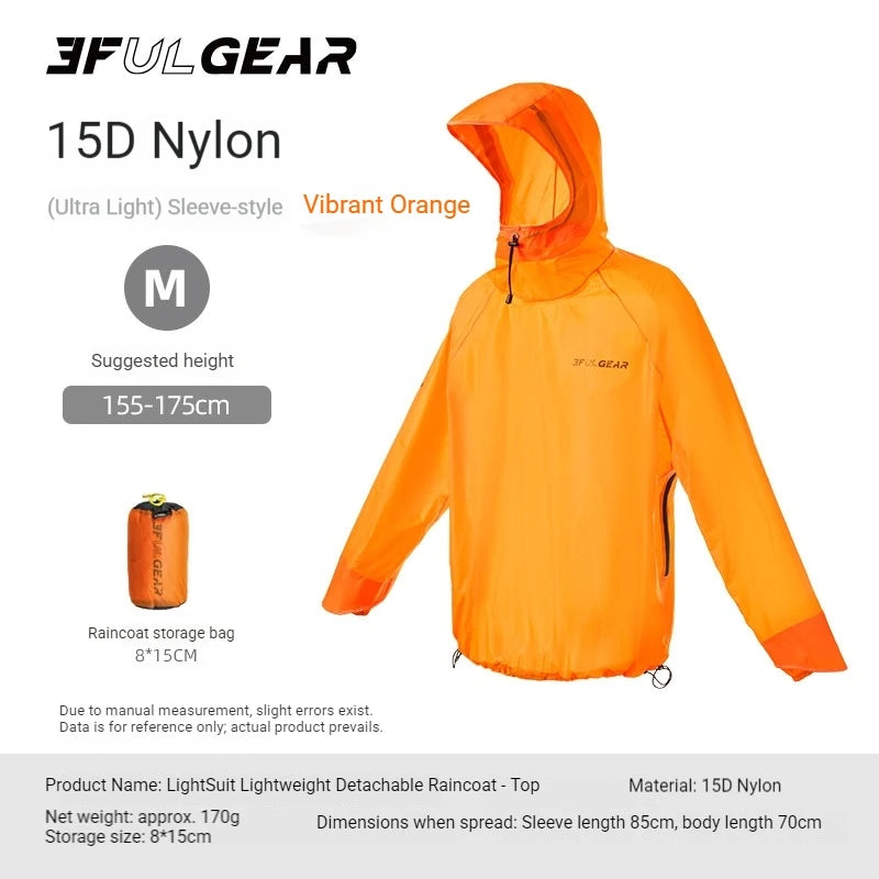 3F UL GEAR Lightweight Split Raincoat with Hooded Outdoor Rain Pants Hiking Sleeve Style Poncho Waterproof Women/Men 15D Nylon
