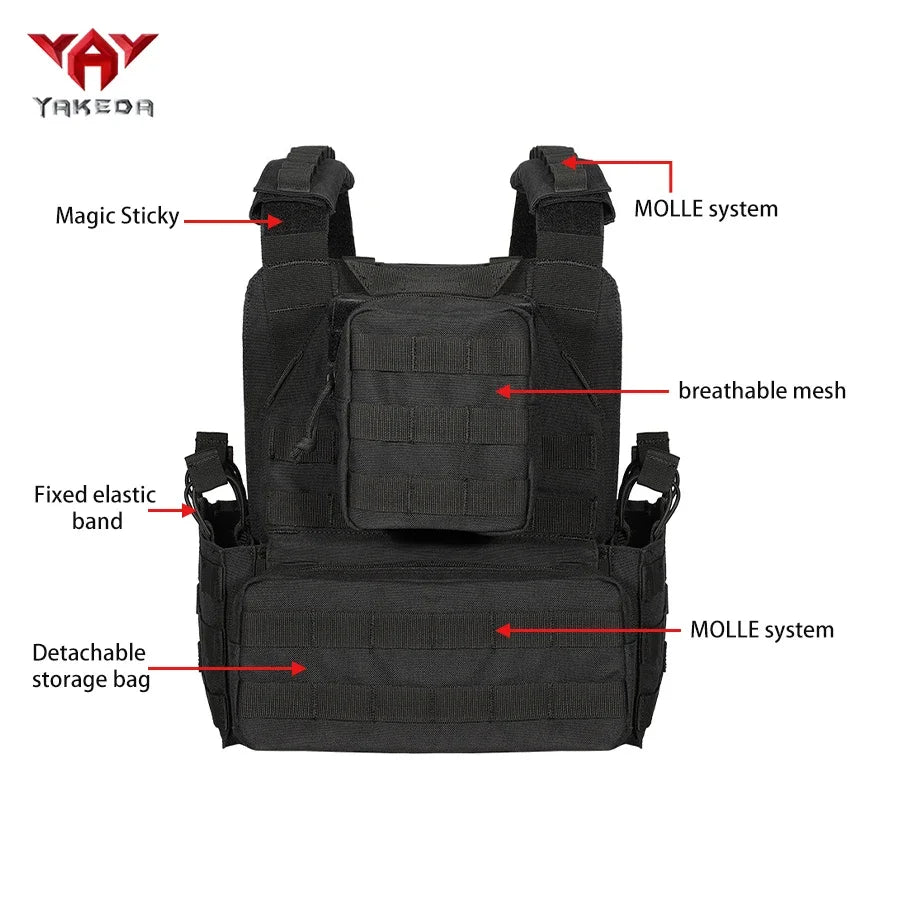 Tactical vest 6026-1 - Quick disassembly full protection vest - Laser-cut outdoor hunting style black outdoor equipment vest