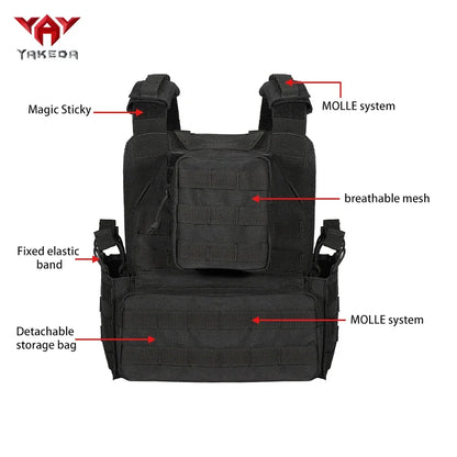Tactical vest 6026-1 - Quick disassembly full protection vest - Laser-cut outdoor hunting style black outdoor equipment vest