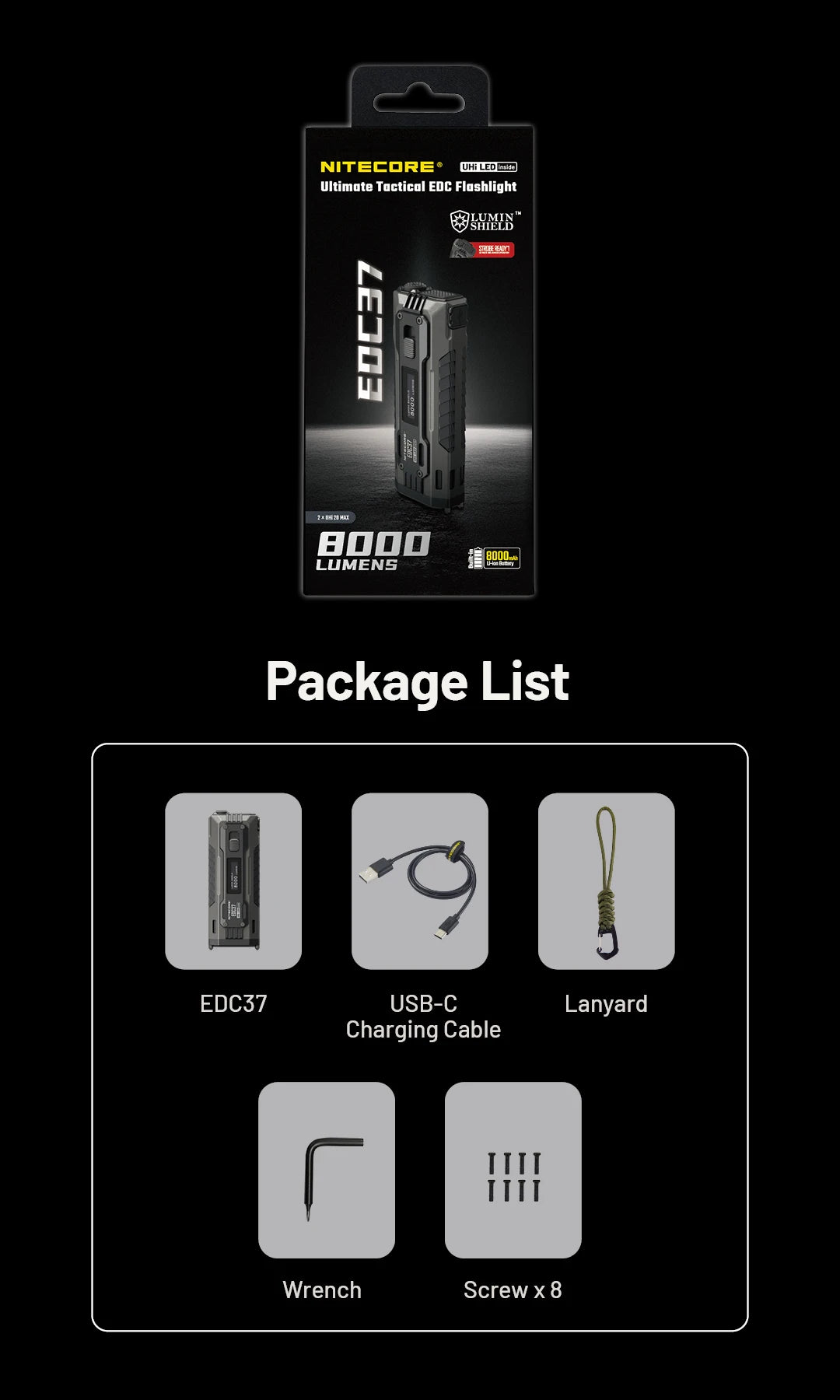 NITECORE EDC37 8000 lumens Strong light Ultimate Tactical EDC Flashlight Built-in 8000mAh Li-ion Battery