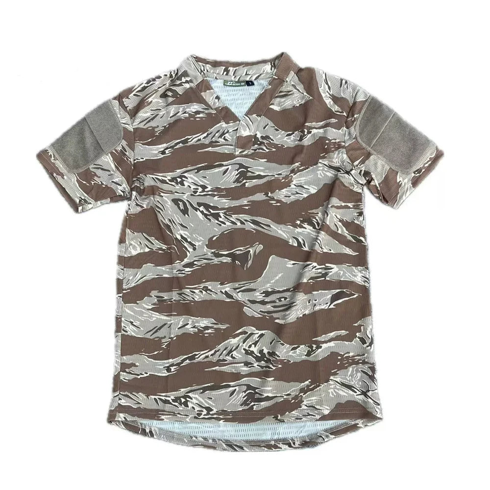 Tactical  Summer Outdoor Quick Dry Tactical Combat T-shirt Short Sleeve V-Neck Training Top for Men