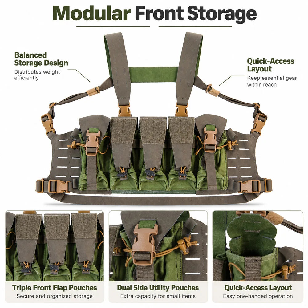 Tactical Modular Chest Rig Laser Cut MOLLE Quick Release Vest with Magazine Pouches for Airsoft Paintball Training Wargame