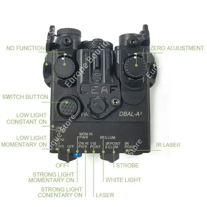 Multi-Purpose 20mm Rail Accessory, DBAL-A2 Aiming Indicator, Red Green Laser & White LED Lighting for Outdoor