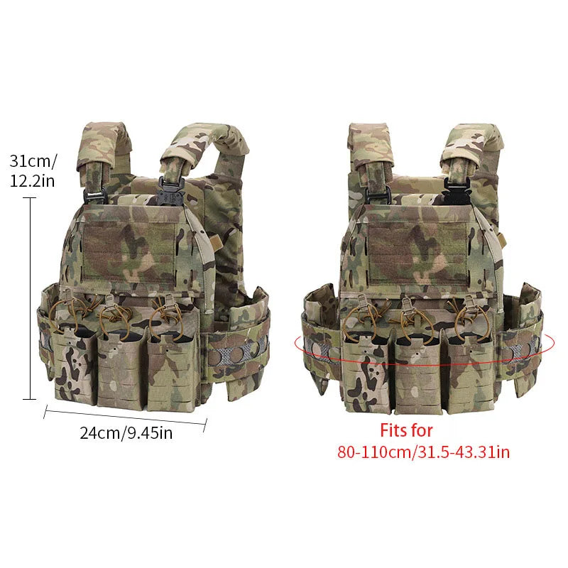 Portable MOLLE Airsoft V5 FCPC Tactical Vest Triple Magazine Pouch with Zip On Back Panel Banger Ferro Plate Carrier Hunting