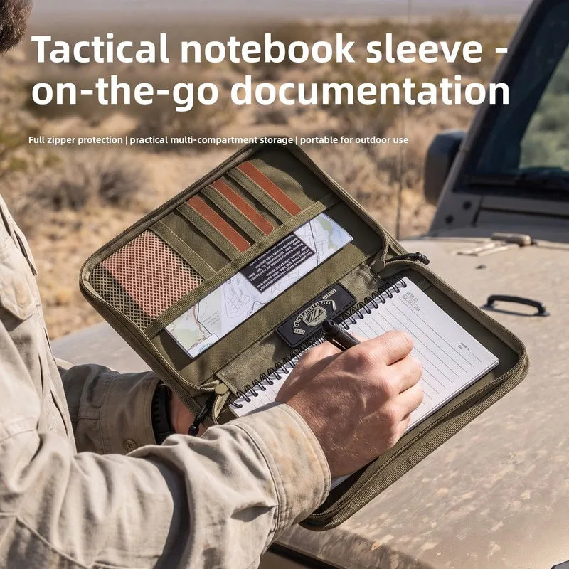 Tactical A5 Notebook Cover Oil Wax Canvas Organizer, Outdoor Journal Sleeve With Handle, EDC Writing Pad Protective Case