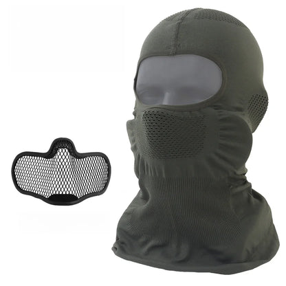 Full Face Mask Headger Motocross Riding Scarf Tactical Airsoft Head Cover Cosplay Party Hat Hunting Training Gear Ranger Green