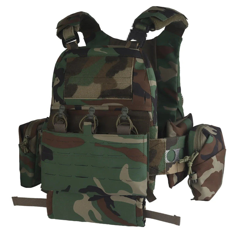 Ferro Style V5 FCPC Plate Carrier Tiger Stripes/Woodland Camouflage Set With IFAK Roll 1 Trauma Pouch,Side Bag,Triple Mag Pouch