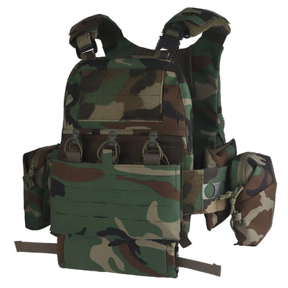 Ferro Style V5 FCPC Plate Carrier Tiger Stripes/Woodland Camouflage Set With IFAK Roll 1 Trauma Pouch,Side Bag,Triple Mag Pouch