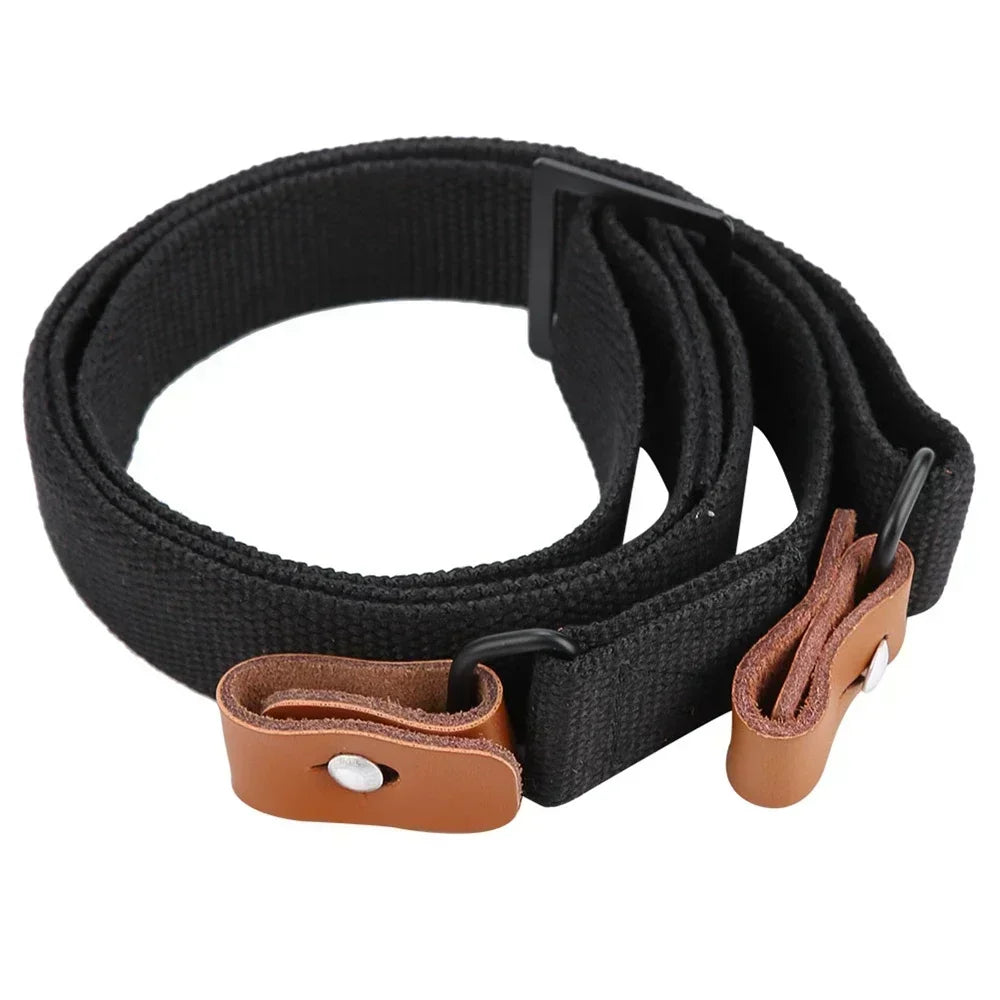 Original Leather Two Point Gun Sling, Adjustable AK Rifle Strap for Airsoft Hunting Shooting Outdoor Survival Camping Hunt Gear