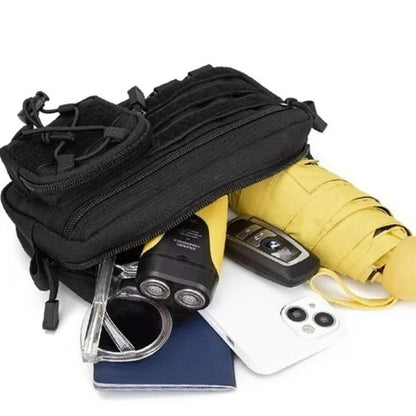 MOLLE Horizontal Admin Pouch EDC Utility Organizer Bag with Front Drawstring Pocket for Hiking Camping Travel